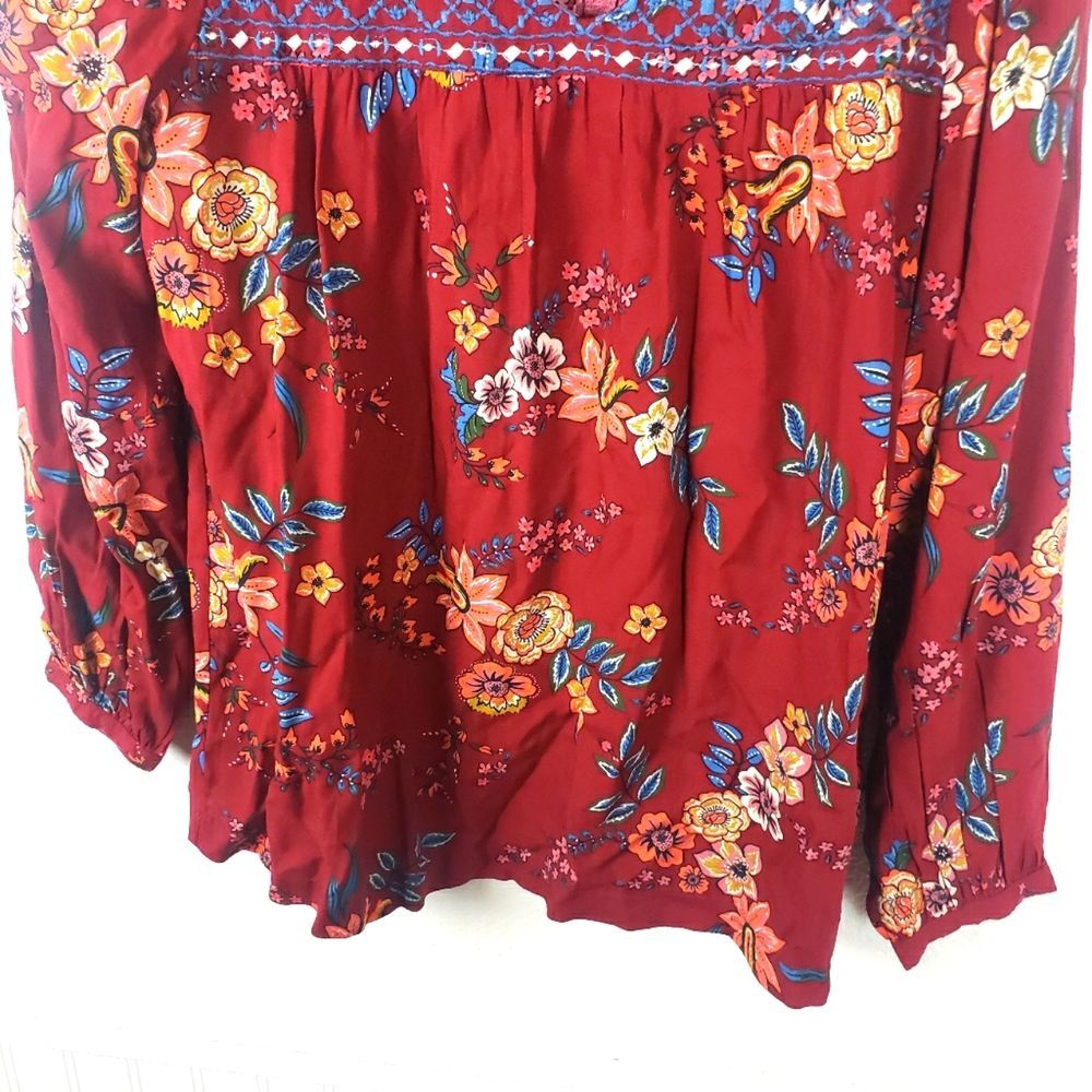 Women's Beach Lunch Lounge Boho Floral Embroidered Pop Over Top Size small - Picture 10 of 11